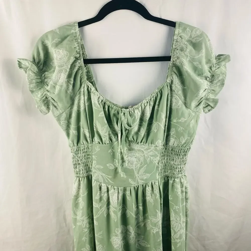 Inspired Hearts Sage‎ Green Floral Maxi Dress Large Milkmaid Cottage - Picture 2 of 7